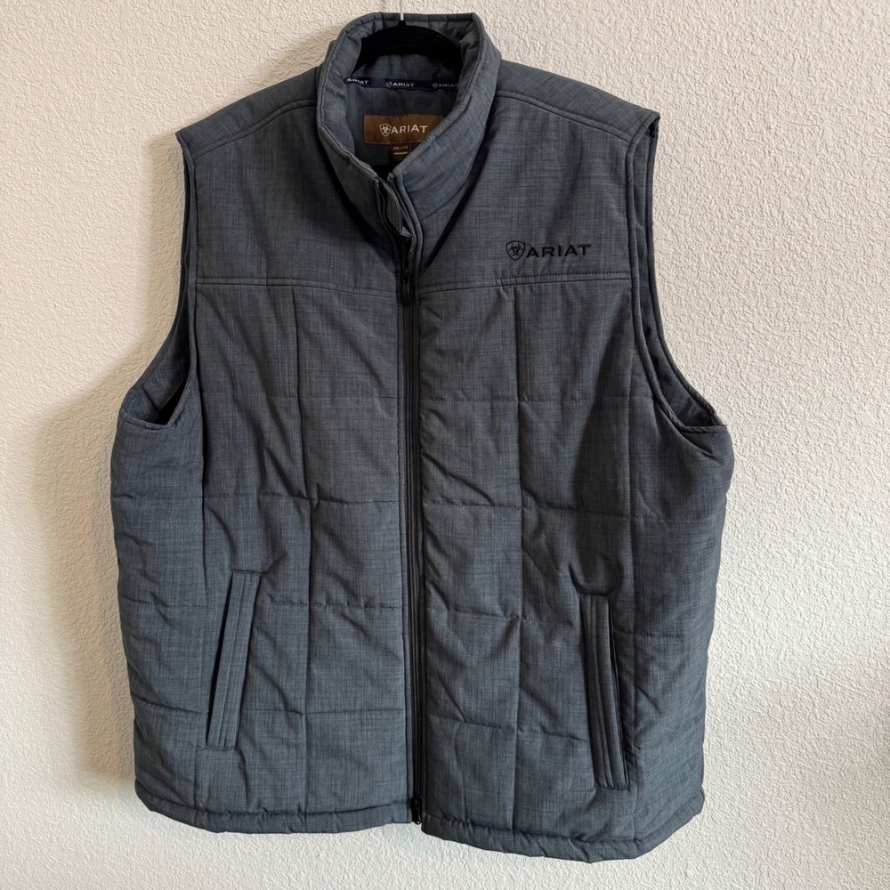 Ariat Mens XXL Grey Quilted Puffer Vest Insulated Wind Water Resistant Lined